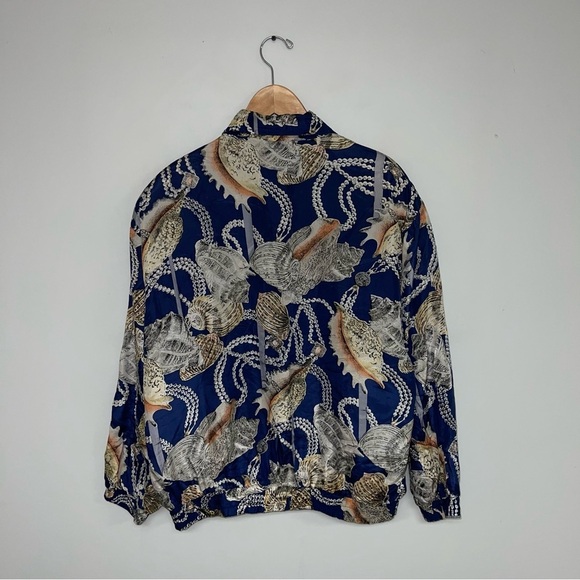 Vintage Silk Jacket Women’s Size Large Lightweight Seashell Pearl Nautical CoAco - Picture 6 of 10